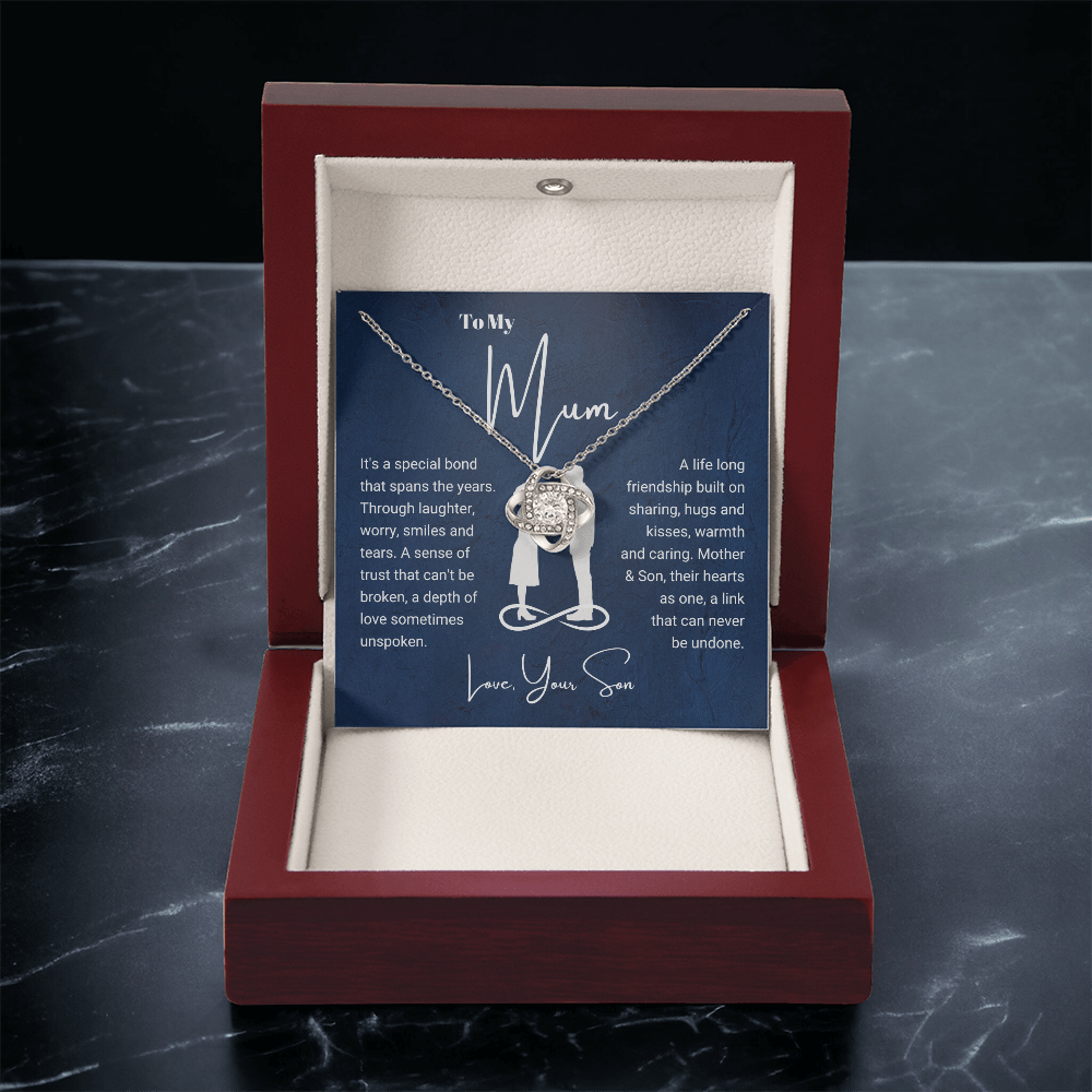 To My Mum - Love Knot Necklace - Hearts As One Message Card Gift