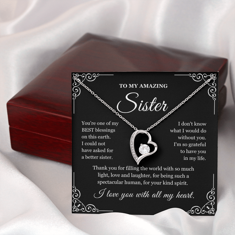 To My Sister - Love Heart Necklace - Love You With All My Heart Message Card Gift