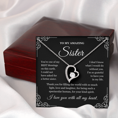 To My Sister - Love Heart Necklace - Love You With All My Heart Message Card Gift