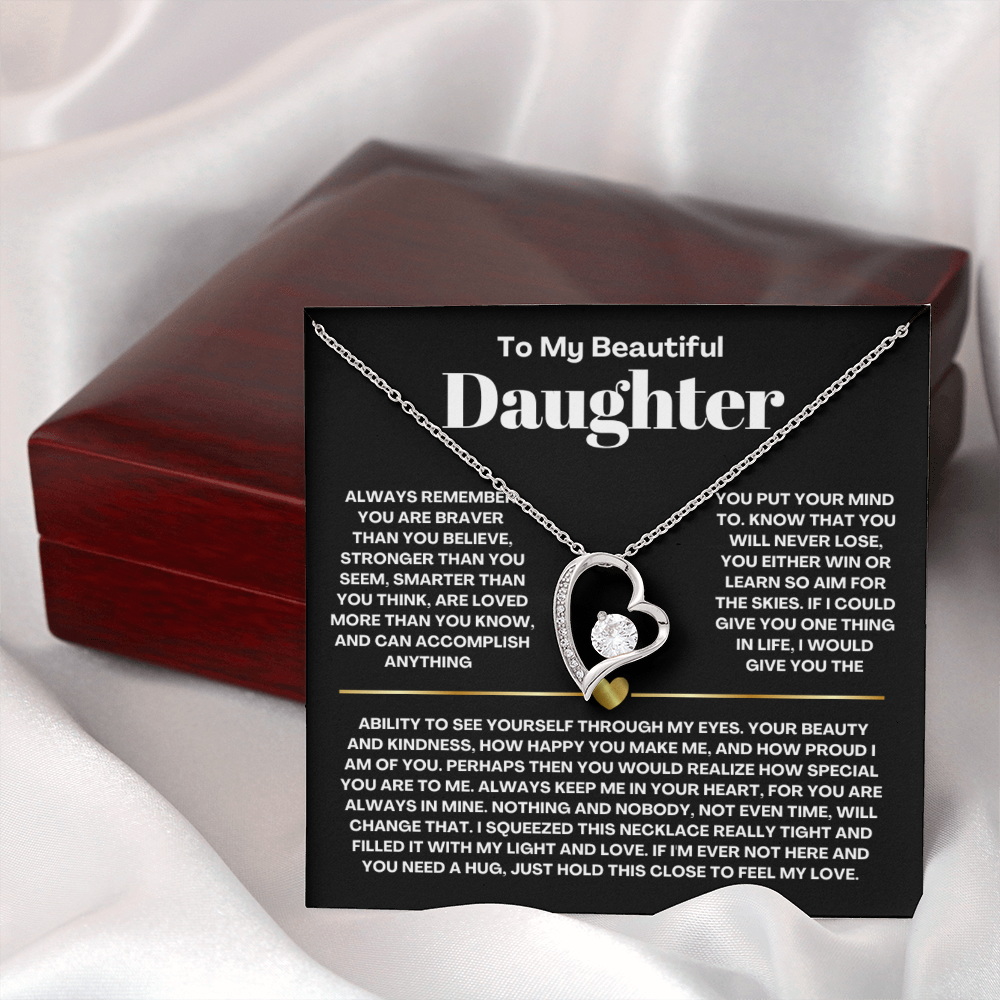 To My Daughter Necklace from Dad - Love Heart Necklace - Always In My Heart Message Card Gift