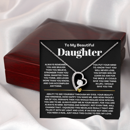 To My Daughter Necklace from Dad - Love Heart Necklace - Always In My Heart Message Card Gift
