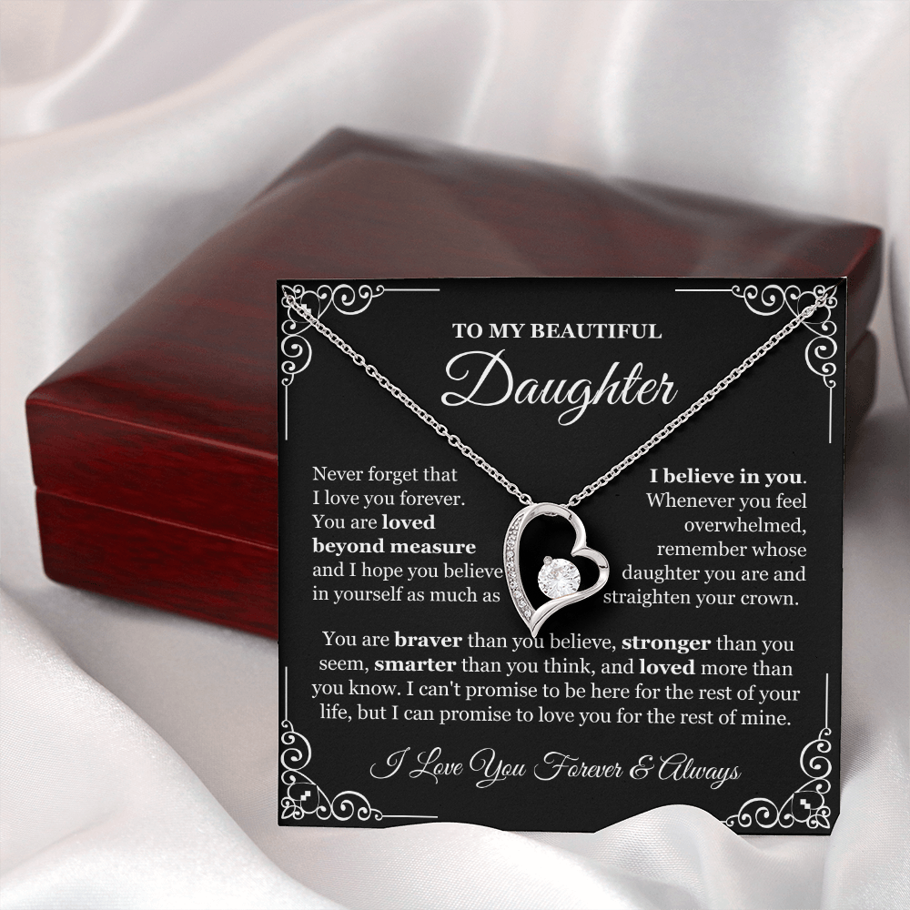 To My Daughter Necklace - Love Heart Necklace - Loved Beyond Measure Message Card Gift