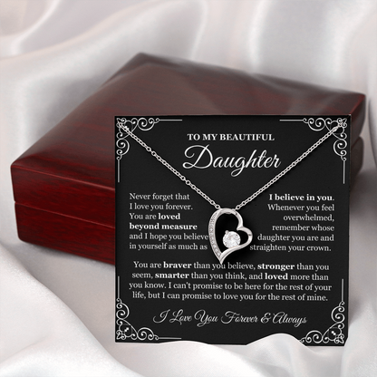 To My Daughter Necklace - Love Heart Necklace - Loved Beyond Measure Message Card Gift