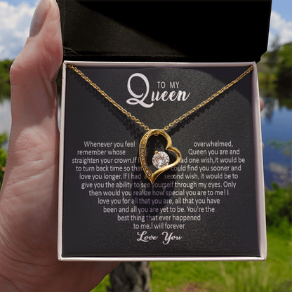 To My Queen - Love Heart Necklace - Love You Forever Message Card Gift