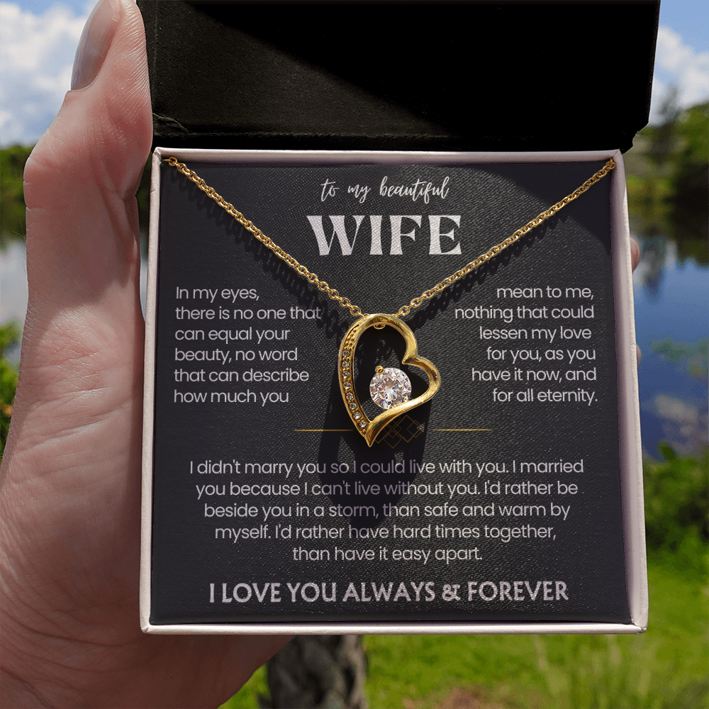 To My Wife - Love Heart Necklace - I'd Rather Be Beside You Message Card Gift from Husband