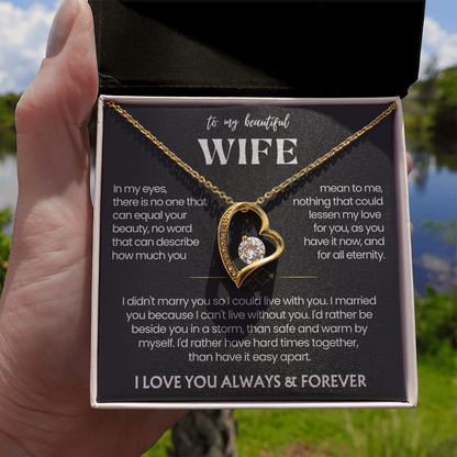To My Wife - Love Heart Necklace - I'd Rather Be Beside You Message Card Gift from Husband