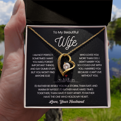 To My Wife Necklace - Love Heart Necklace - Rather Be Beside You Message Card Gift