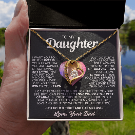To My Daughter Necklace from Dad - Love Heart Necklace - More Loved Than You Know Gift