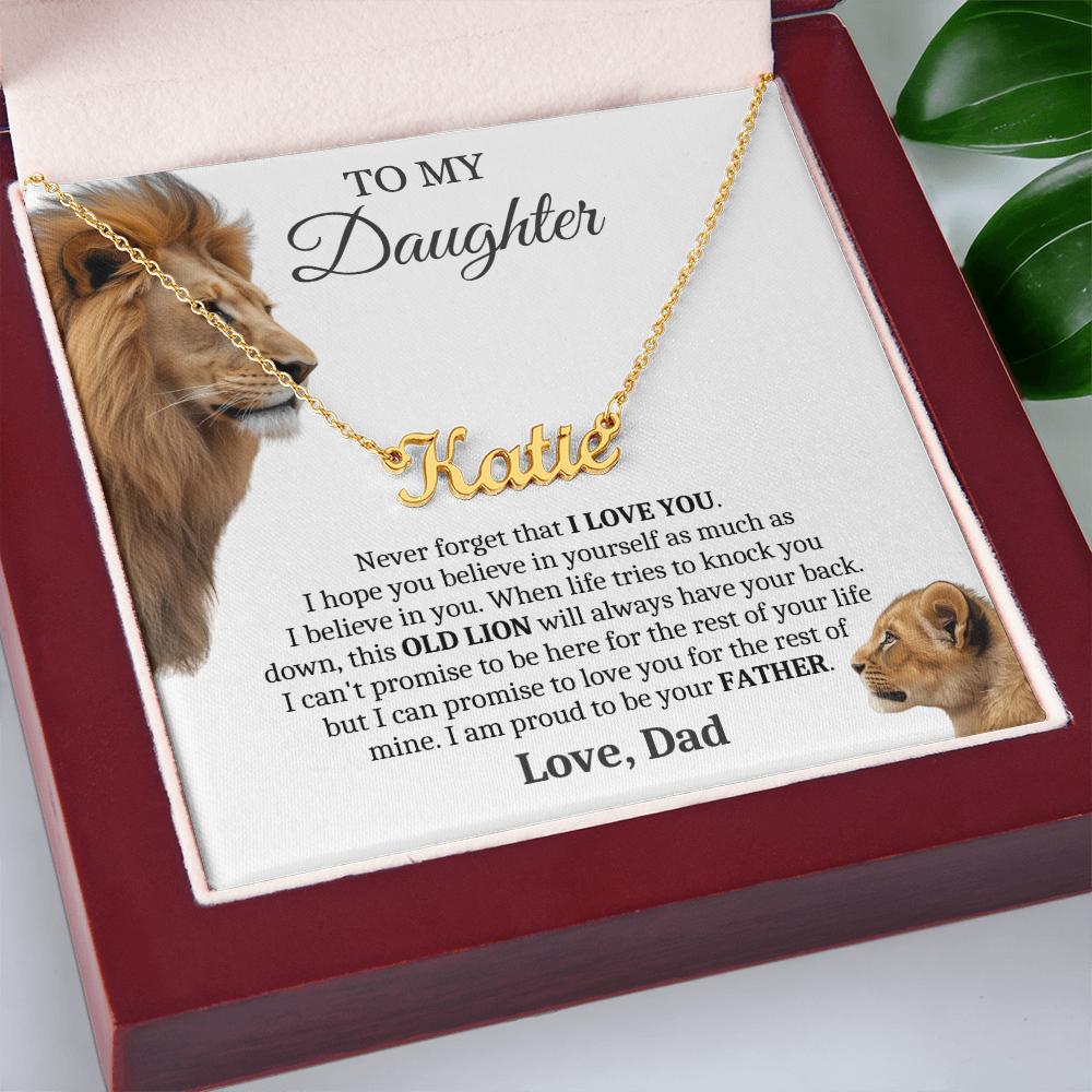 This Old Lion Will Always Have Your Back - Custom Name Necklace Gift for Daughter from Dad