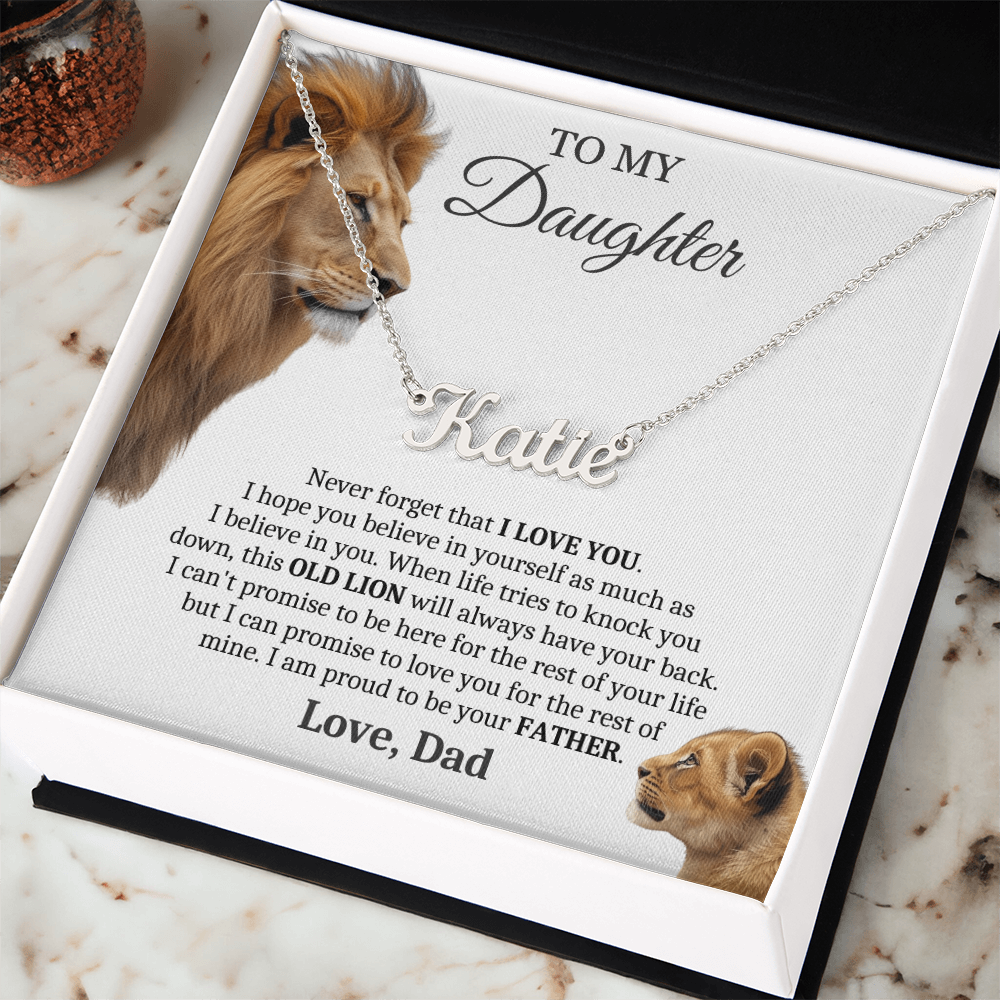 This Old Lion Will Always Have Your Back - Custom Name Necklace Gift for Daughter from Dad