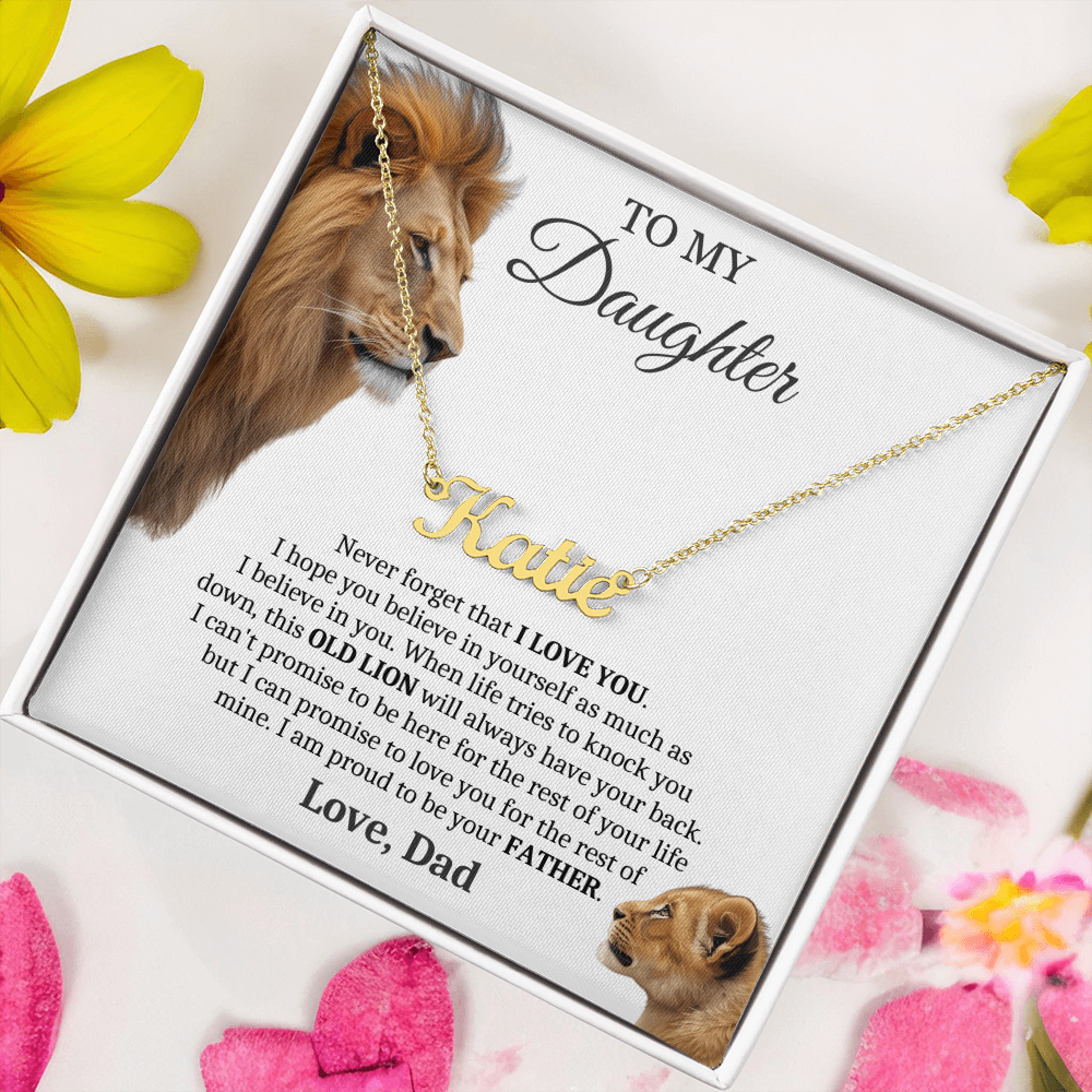 This Old Lion Will Always Have Your Back - Custom Name Necklace Gift for Daughter from Dad