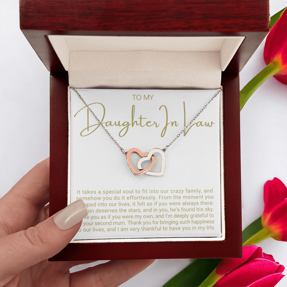 To My Daughter-in-law - Linked Hearts Necklace - Grateful to Have You Message Card Gift