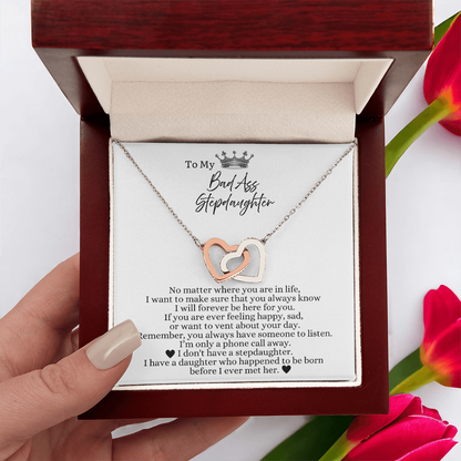 To My Bad Ass Stepdaughter - Linked Heart Necklace - I Will Always Be Here For You Gift