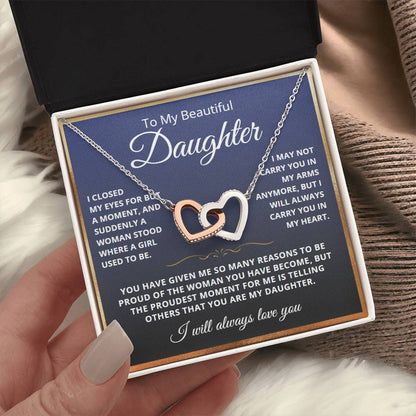 To My Daughter from Dad - Linked Hearts Necklace - Love You Forever Message Card Gift