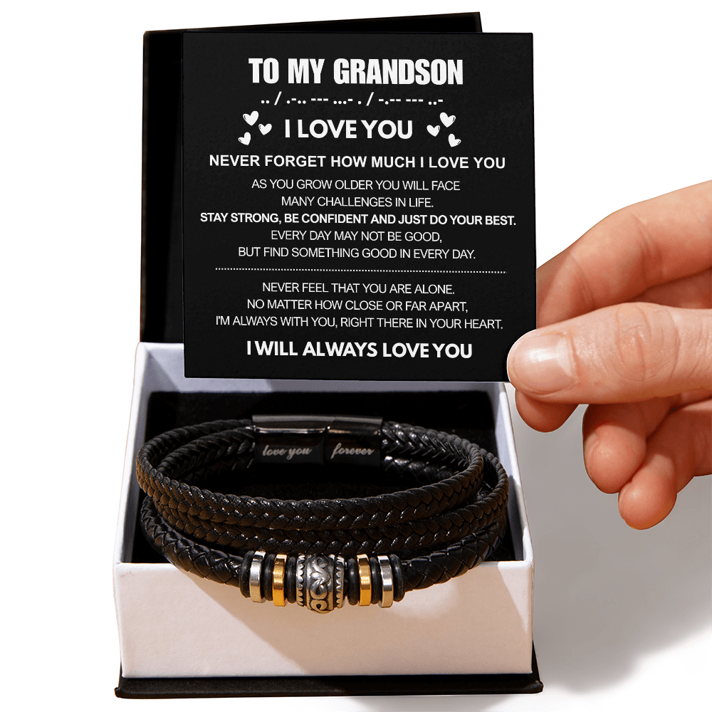 To My Grandson - Love You Forever Bracelet - Always There In Your Heart Message Card Gift