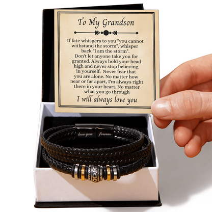 To My Grandson - Love You Forever Bracelet - I Am the Storm Message Card Gift