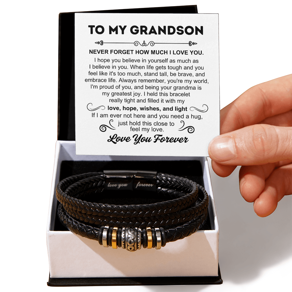 To My Grandson - Love You Forever Bracelet - You Are My World Gift