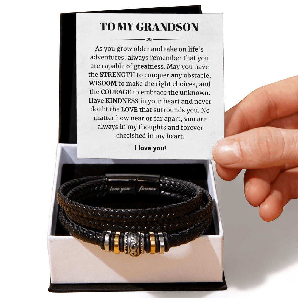 To My Grandson - Love You Forever Bracelet - Forever Cherished in My Heart Message Card Gift