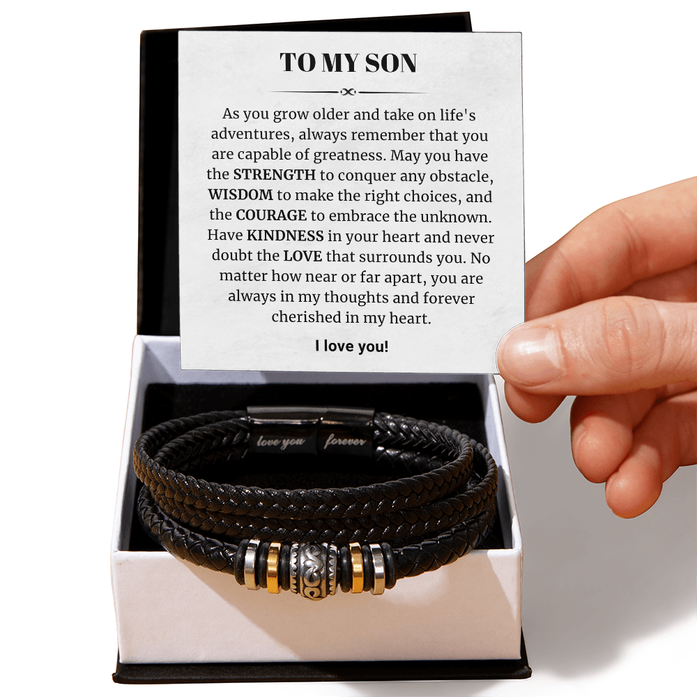 To My Son - Love You Forever Bracelet - Forever Cherished in My Heart Message Card Gift