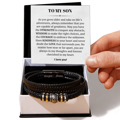To My Son - Love You Forever Bracelet - Forever Cherished in My Heart Message Card Gift