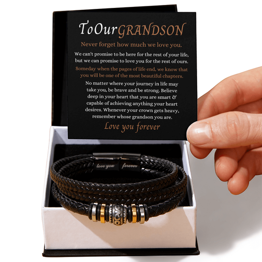 To Our Grandson - Love You Forever Bracelet - Remember Whose Grandson You Are Message Card Gift