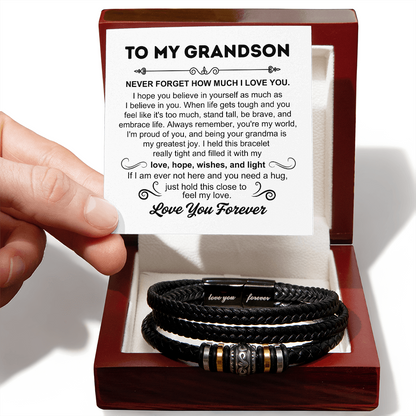 To My Grandson - Love You Forever Bracelet - You Are My World Gift