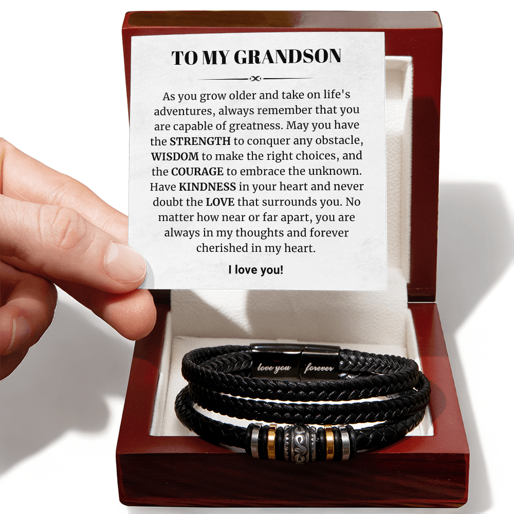 To My Grandson - Love You Forever Bracelet - Forever Cherished in My Heart Message Card Gift