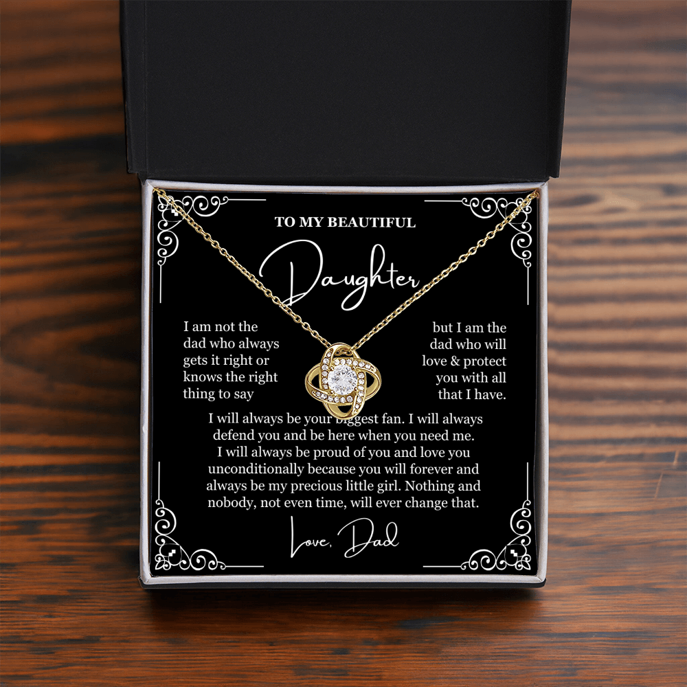 To My Daughter - Love Knot Necklace - Always My Precious Little Girl Message Card Gift