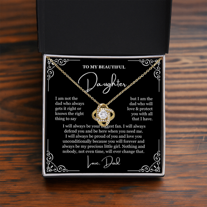 To My Daughter - Love Knot Necklace - Always My Precious Little Girl Message Card Gift