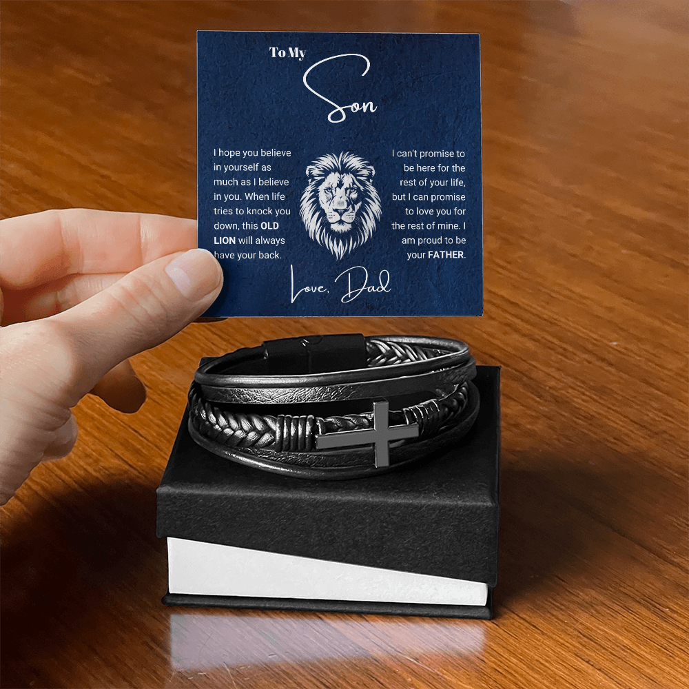 To My Son from Dad - Cross Bracelet - Proud Father Message Card Gift