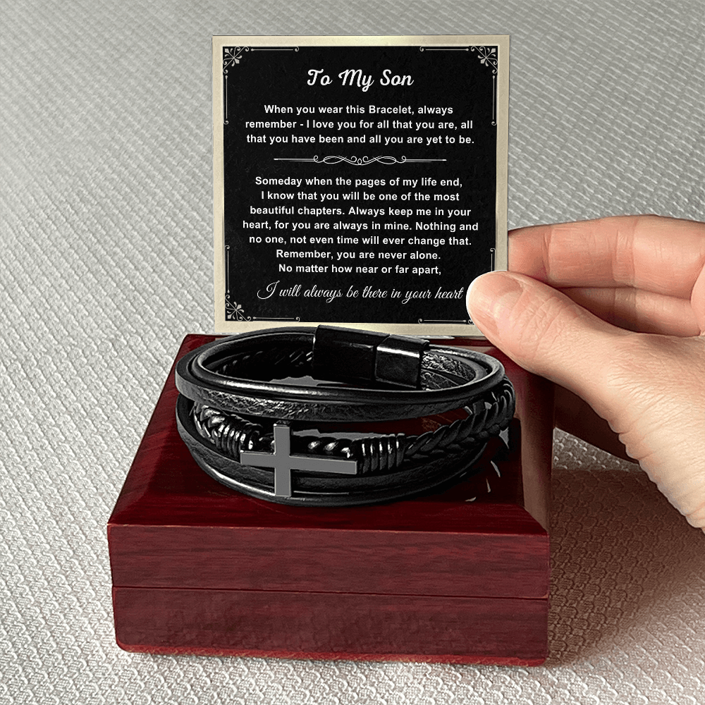 To My Son - Cross Bracelet - Love You for All You Are Message Card Gift