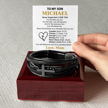 You Are Always Loved - Cross Bracelet Gift for Son
