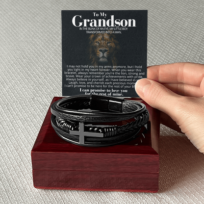 To My Grandson - Cross Bracelet - You Are the Lion Message Card Gift