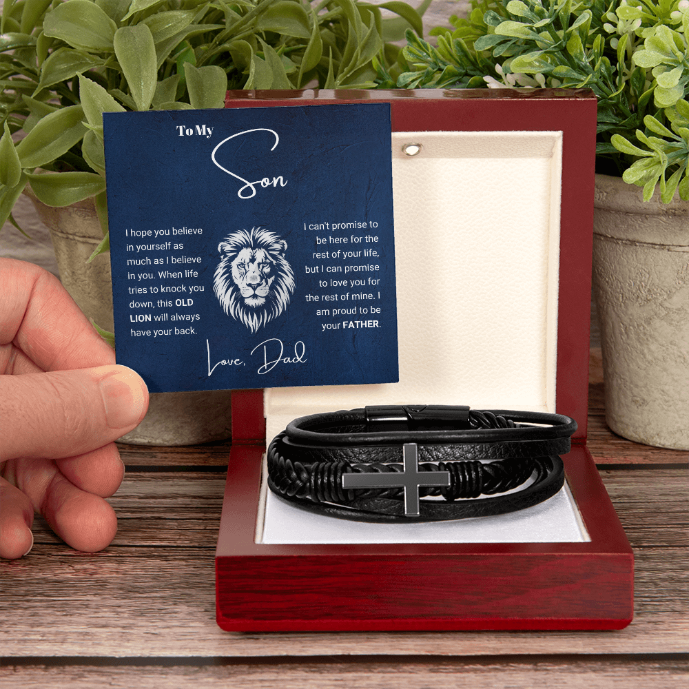 To My Son from Dad - Cross Bracelet - Proud Father Message Card Gift