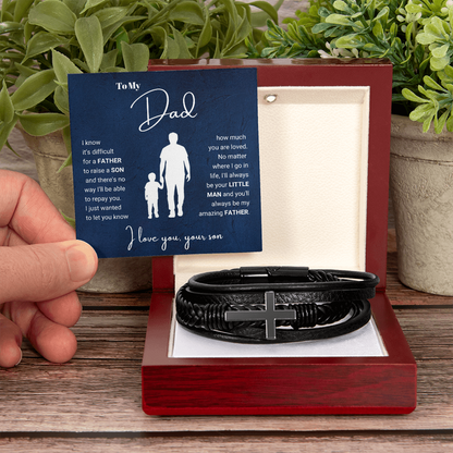 To My Dad - Cross Bracelet - Always Your Little Man Message Card Gift
