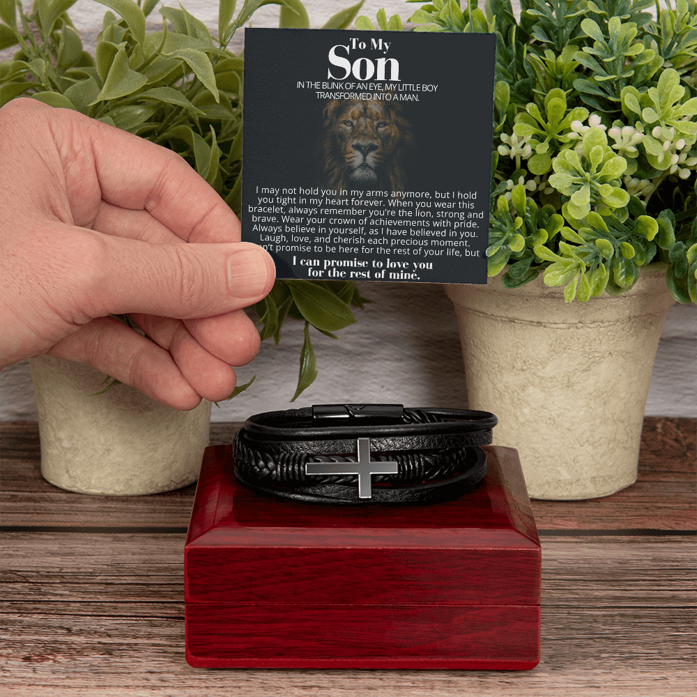 To My Son - Cross Bracelet - Grateful You Are My Son Message Card Gift