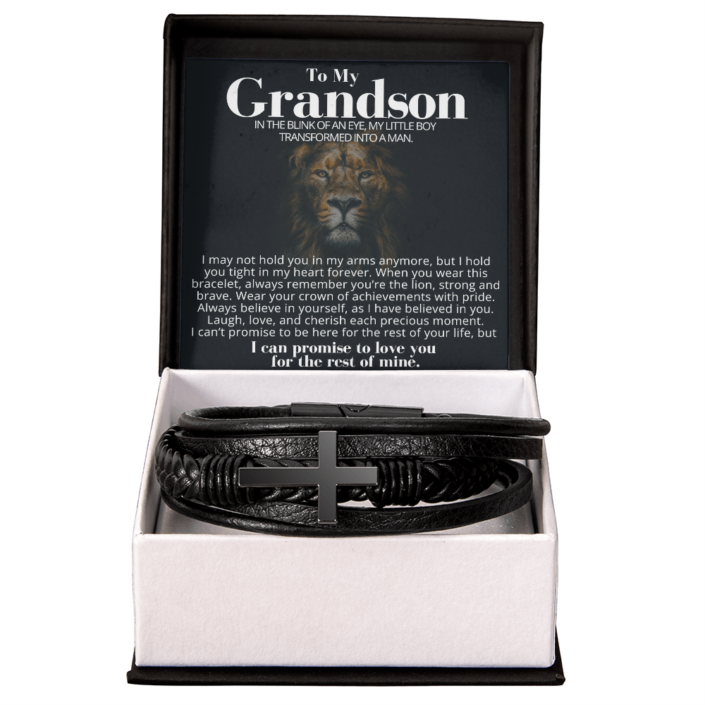 To My Grandson - Cross Bracelet - You Are the Lion Message Card Gift