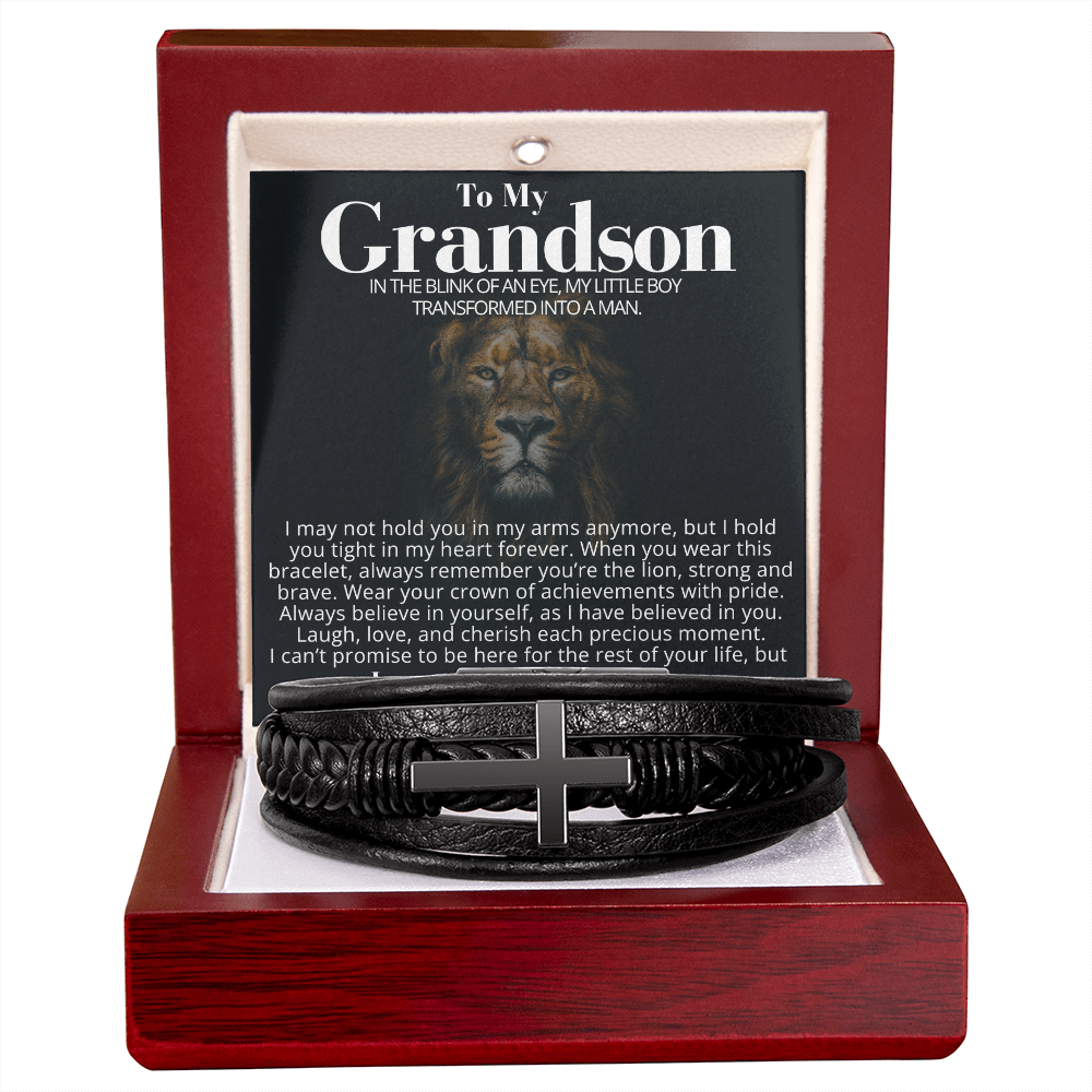 To My Grandson - Cross Bracelet - You Are the Lion Message Card Gift