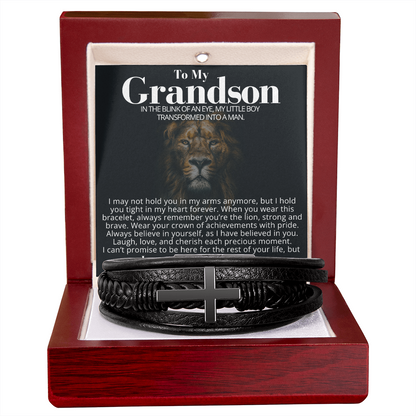 To My Grandson - Cross Bracelet - You Are the Lion Message Card Gift
