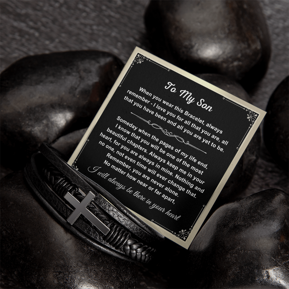 To My Son - Cross Bracelet - Love You for All You Are Message Card Gift