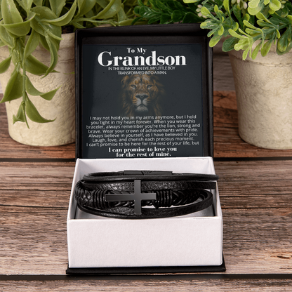 To My Grandson - Cross Bracelet - You Are the Lion Message Card Gift