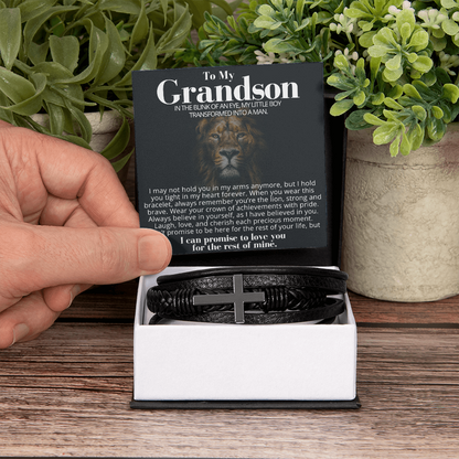 To My Grandson - Cross Bracelet - You Are the Lion Message Card Gift