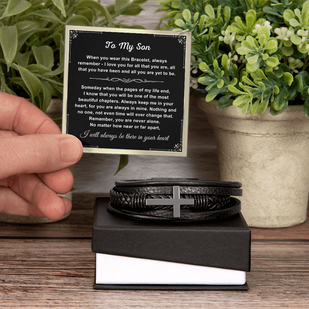 To My Son - Cross Bracelet - Love You for All You Are Message Card Gift
