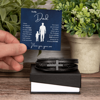 To My Dad - Cross Bracelet - Always Your Little Man Message Card Gift