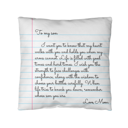 To My Son from Mom - Heartfelt Message Letter Pillow - My Heart Will Walk with You Gift