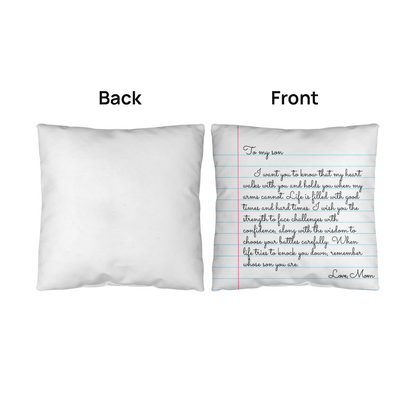 To My Son from Mom - Heartfelt Message Letter Pillow - My Heart Will Walk with You Gift