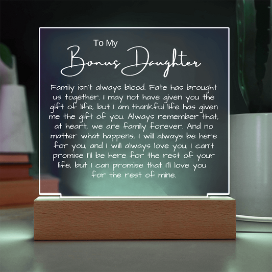 To My Bonus Daughter - Acrylic Plaque Nightlight Gift Heartfelt Message gift