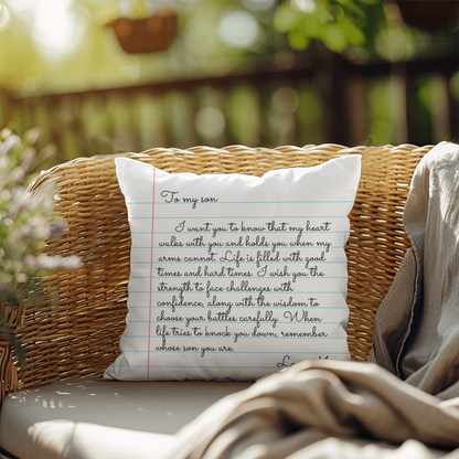 To My Son from Mom - Heartfelt Message Letter Pillow - My Heart Will Walk with You Gift