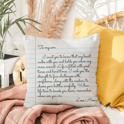 To My Son from Mom - Heartfelt Message Letter Pillow - My Heart Will Walk with You Gift