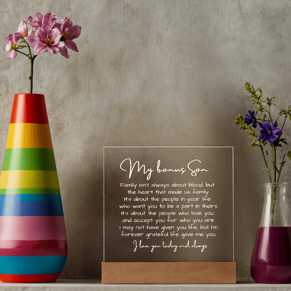 To My Bonus Son - Acrylic Plaque Nightlight LED Lamp Heartfelt Message gift